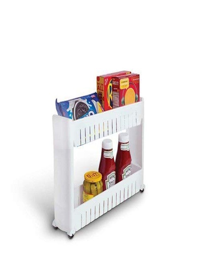 GION 2 Layer Storage Rack with Wheels Plastic Space Saving Storage Organizer Slim Rack Shelf Kitchen Trolley Rack Holder Storage Organizer for Kitchen, Bathroom (1Pcs) (2 Layer) - Image 5